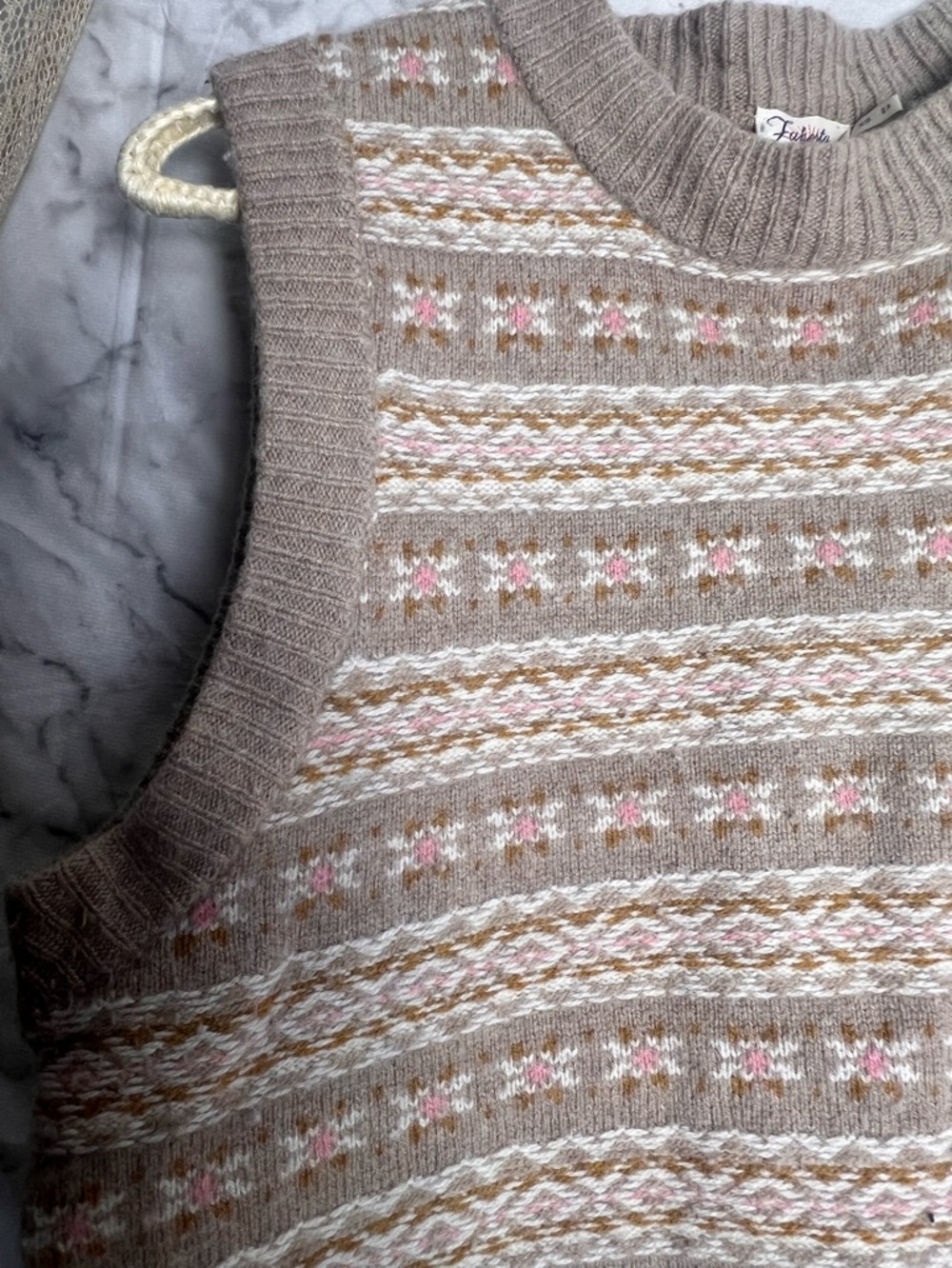 Faherty Extra Fine Merino Wool Blend XS Fair Isle Sweater Vest Vintage Cottage - Picture 4 of 7